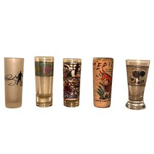 Set Of 5 Collectible Shot Glasses With Unique Designs Featuring Reno Tepic